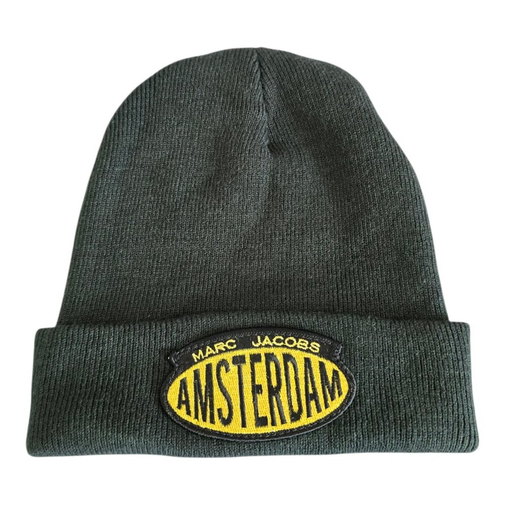 Marc Jacobs Amsterdam Cuffed Knit Beanie Winter Hat Black & Gold